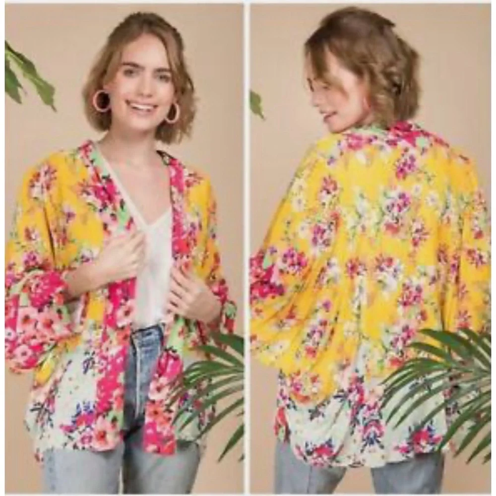 Anthropologie Aurelia Akemi + Kin Yellow Floral Kimono NWT One Size - Picture 3 of 8